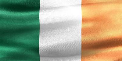 Ilustración 3d de una bandera irlandesa - bandera de tela ondeante realista foto