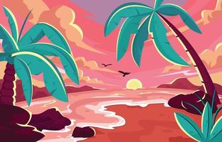 Beautiful Beach Scenery Landscape View Of Sunset Concept vector