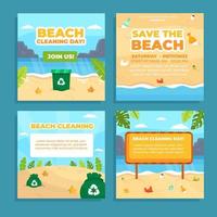 concepto de plantilla de redes sociales de limpieza de playas vector