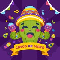 cactus de cara feliz celebra el concepto de cinco de mayo vector