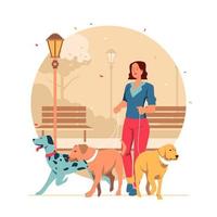 Dog Walker With Various Dogs vector