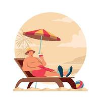 Young Man Sunbathing at the Beach vector