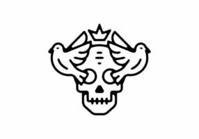 King skull with twin bird line art tattoo vector
