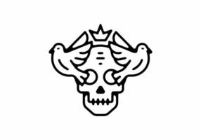 King skull with twin bird line art tattoo vector