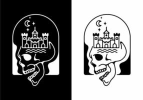 Kingdom of skull line art badge vector