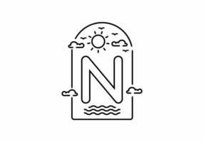 Line art illustration of beach with N initial name vector