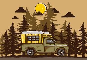 autocaravana de madera en la ilustración del bosque vector