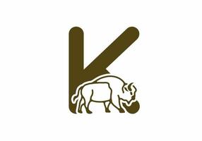 Initial letter K with bison line art vector