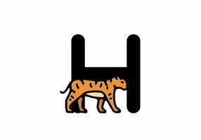 Line art illustration of tiger with H initial letter vector