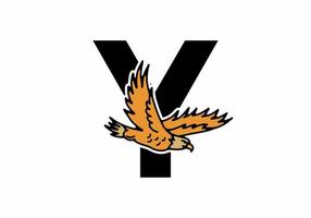 Line art illustration of flying eagle with Y initial letter vector