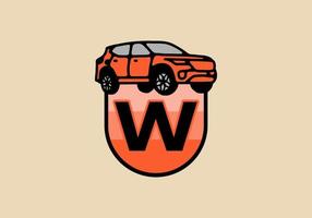 Line art illustration of car with W initial letter vector