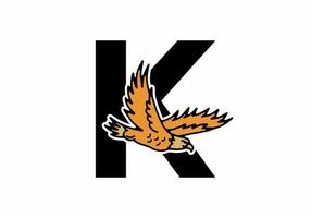 Line art illustration of flying eagle with K initial letter vector