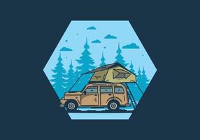 Camping on the roof of the car illustration vector