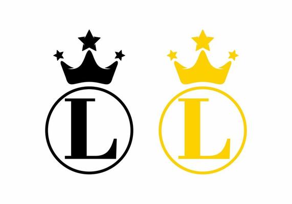 L initial letter with crown in circle logo