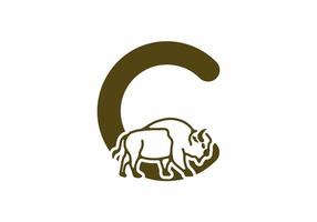 Initial letter C with bison line art vector