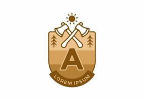 Line art illustration of camping ax with A initial letter vector
