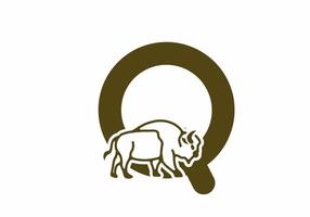 Initial letter Q with bison line art vector