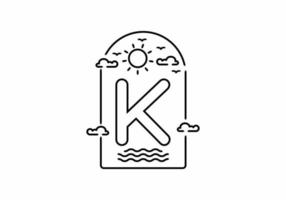 Line art illustration of beach with K initial name vector