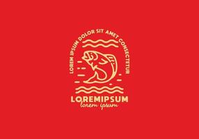 Jumping fish line art illustration with lorem ipsum text vector