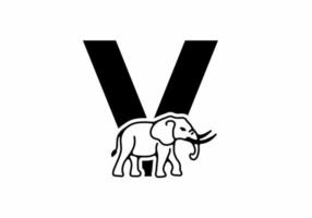 Initial letter V with elephant shape line art vector