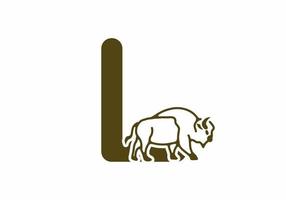 Initial letter L with bison line art vector