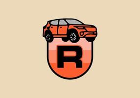 Line art illustration of car with R initial letter vector