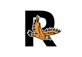 Line art illustration of flying eagle with R initial letter vector