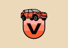 Line art illustration of car with V initial letter vector