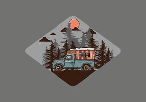 autocaravana de madera en la ilustración del bosque vector