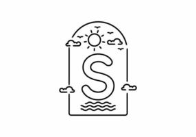 Line art illustration of beach with S initial name vector