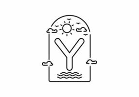 Line art illustration of beach with Y initial name vector