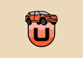 Line art illustration of car with U initial letter vector