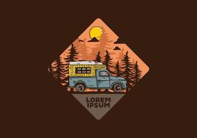 autocaravana de madera en la ilustración del bosque vector