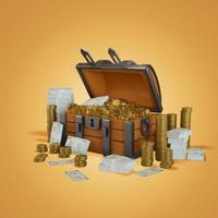 Lots of crypto coin treasure boxes 3D, Render, illustration