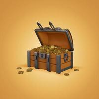 pequeña caja del tesoro de monedas criptográficas 3d, render, ilustración