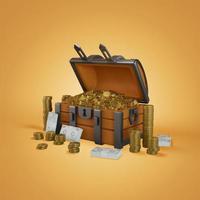 Medium crypto coin treasure box 3D, Render, illustration photo