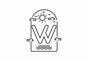 Line art illustration of beach with W initial name vector