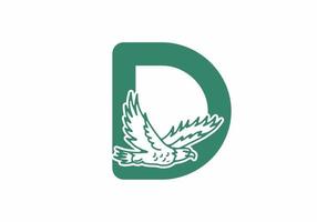 Line art illustration of flying eagle with D initial letter vector