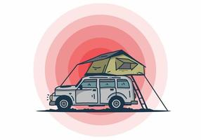 Camping on the roof of the car illustration vector