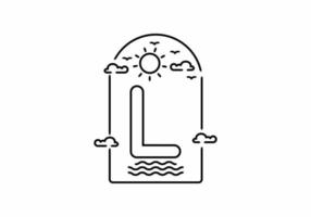 Line art illustration of beach with L initial name vector