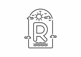 Line art illustration of beach with R initial name vector