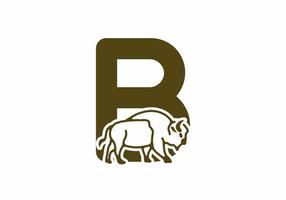 Initial letter B with bison line art vector