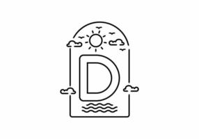 Line art illustration of beach with D initial name vector