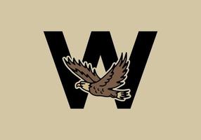 Line art illustration of flying eagle with W initial letter vector