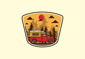 Wood campervan in the forest illustration vector