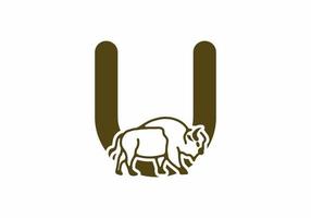 Initial letter U with bison line art vector