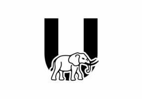 Initial letter U with elephant shape line art vector