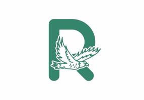 Line art illustration of flying eagle with R initial letter vector