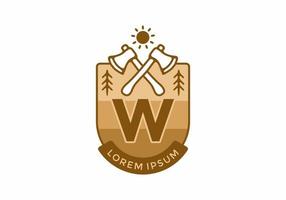 Line art illustration of camping ax with W initial letter vector