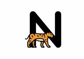 Line art illustration of tiger with N initial letter vector